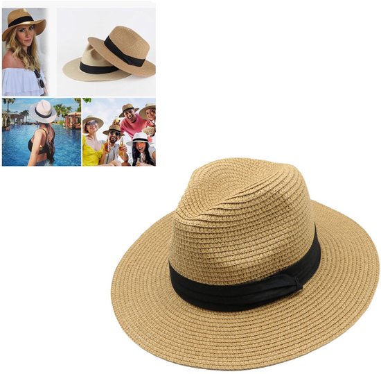 Opvouwbare grote zonnehoed voor dames: Dames zomer zonbeschermings zonnehoed Dames strohoed strik grote rand strohoed Meisjes zomerhoed UV-bescherming strandhoed voor kamperen wandelen reizen Panama