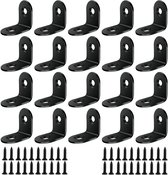 20 serre-joints d'angle 20 x 20 x 16 mm en acier inoxydable | Connecteur d'angle droit en L à 90 degrés | Noir | y compris 40 vis | Pour le travail du bois | Pinces d'angle robustes