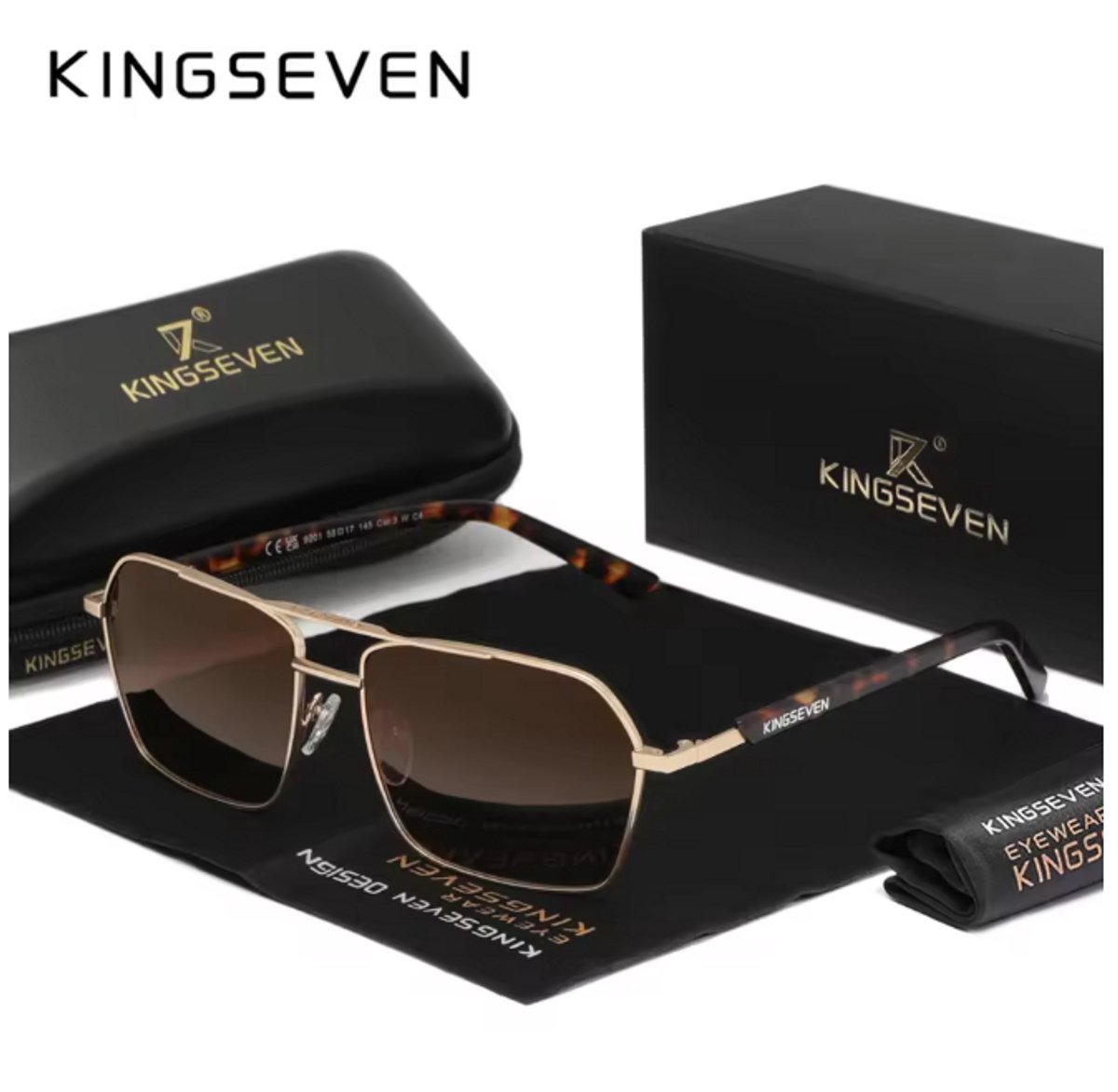 KINGSEVEN Zonnebril 9201 - Luipaard-Bruin – Heren - Vrouwen - Gepolariseerd - UV400 - Spiegelend - Rechthoek