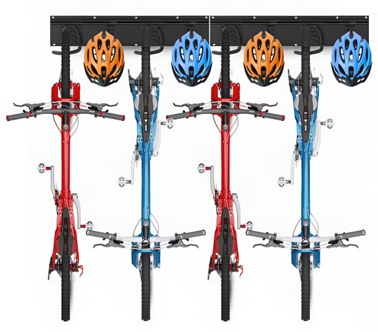 Système de suspension pour vélo TOJ - Crochet pour vélo - Support mural pour vélo - Porte-vélos pour 4 Vélo - Métal - 120 cm - Noir Zwart