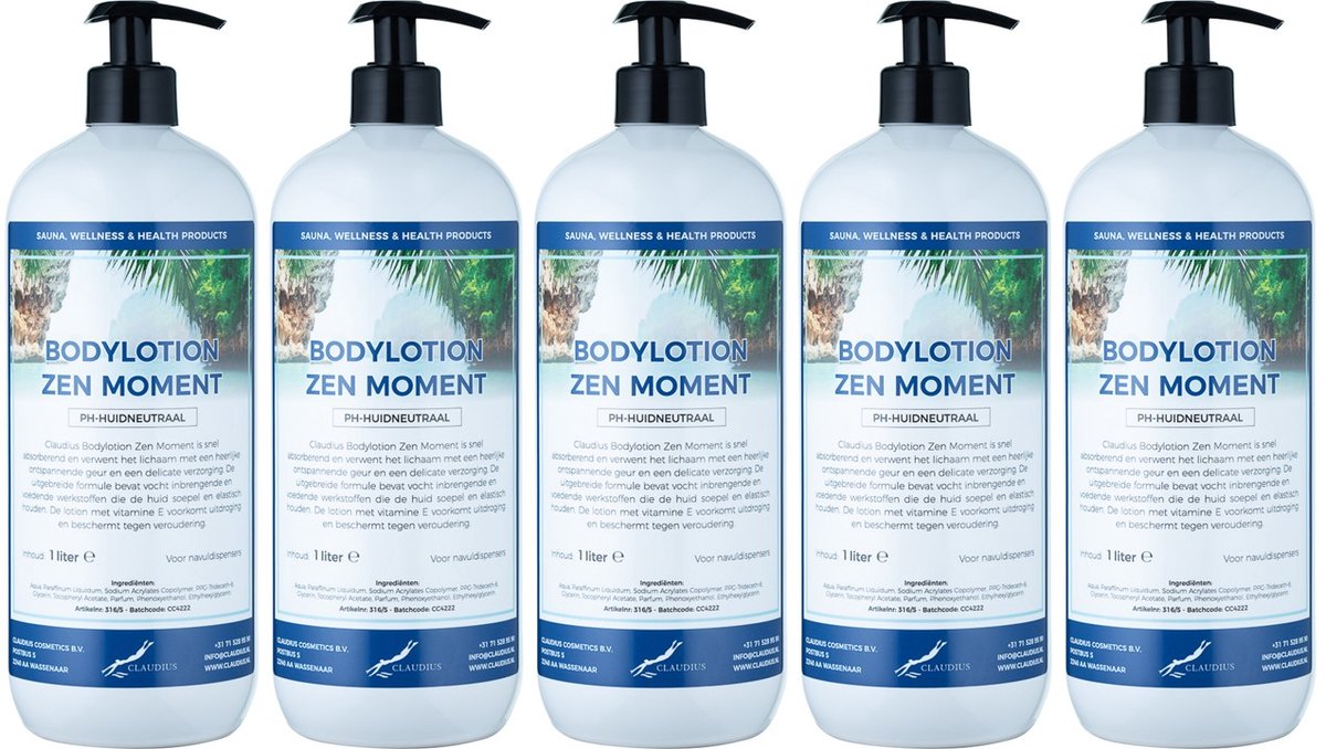 Bodylotion Zen Moment 1 Liter - met gratis pomp - set van 5 stuks - Voordeelverpakking
