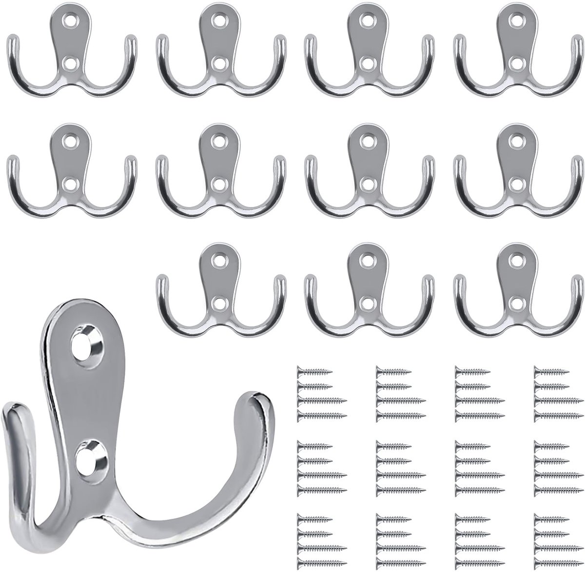 Ibenzoa Zilverkleurige Retro Dubbele Wandhaken Set van 12 met Schroeven voor Diverse Ruimtes