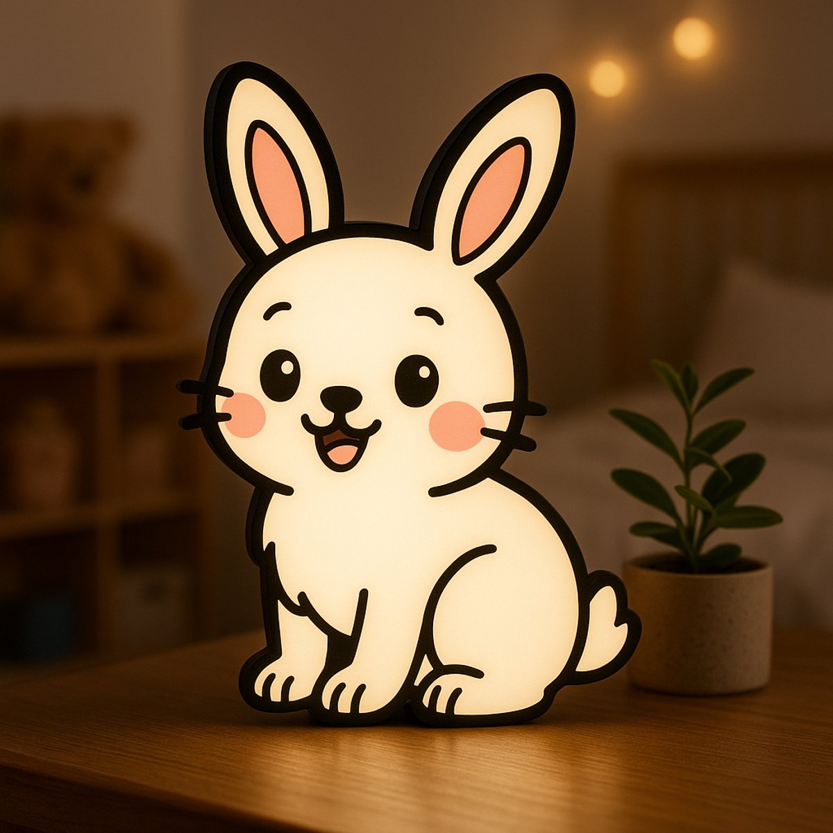 Konijn Nachtlampje – Cartoon Rabbit Lightbox voor Kinderen – Sfeervolle 3D LED Lamp – USB 