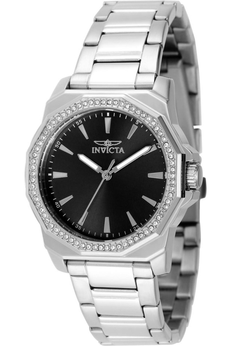 Invicta Speedway 49111 Dames Horloge - Waterdicht - Analoog - Quartz Uurwerk - Roestvrij Staal met zwarte Wijzerplaat - 34mm