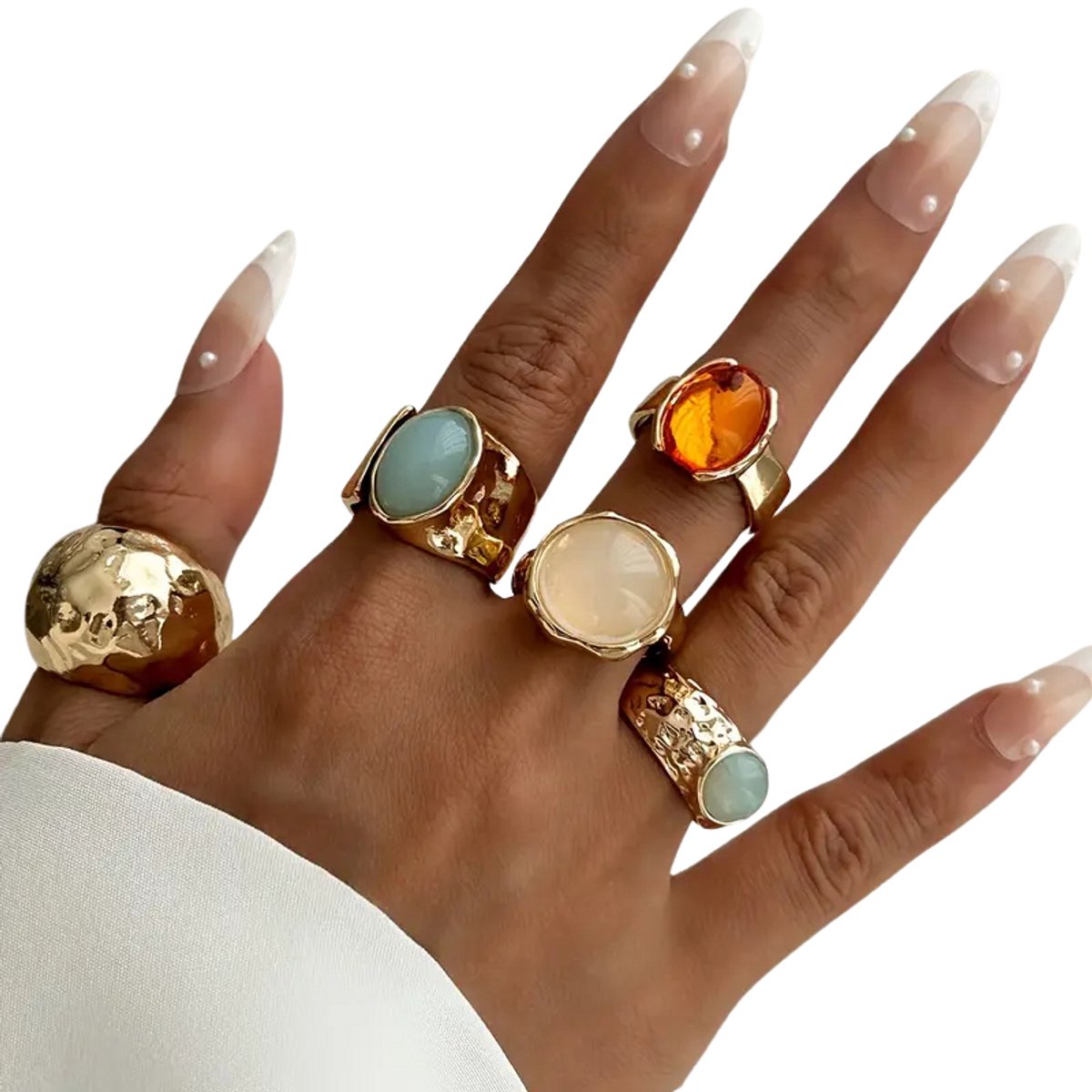 5-delige Acryl Ringen Set - Open Ringen - Modieuze Sieraden Set Goudkleurig - Festivals, School, Vakantie of Dagelijks Gebruik - Cadeau Tip Dames en Vrouwen
