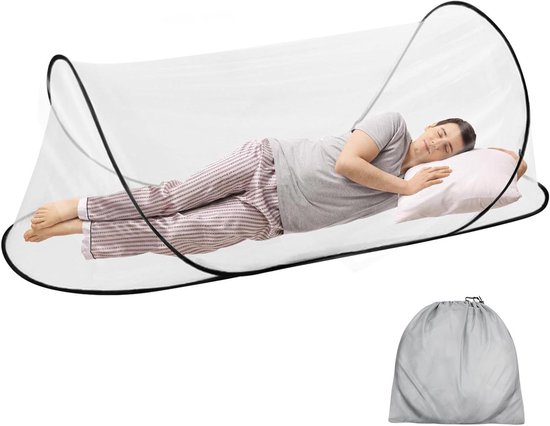 Streysisl Opvouwbaar Moskitonet voor Eenpersoonsbed Pop-up Moskitonet Bed voor Camping, Parken, Achtertuinen Vliegennet met Zijrits Vliegennet-tent, Mesh-net-camping