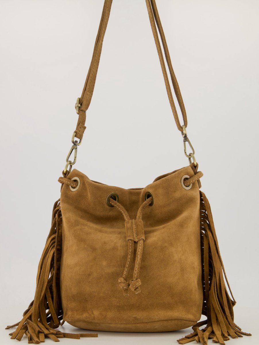 Teatro - Hazel - Crossbodytas - Suede - Leer - Franjes - Taupe - Handgemaakt in Italië