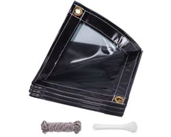 PVC Zeil Tavien - Met oogjes - Weerbestendig - Zeildoek - Voor veranda, kas, terras, tuin - Waterdicht & UV-bestendig - Donkergrijs transparant - 100x300cm