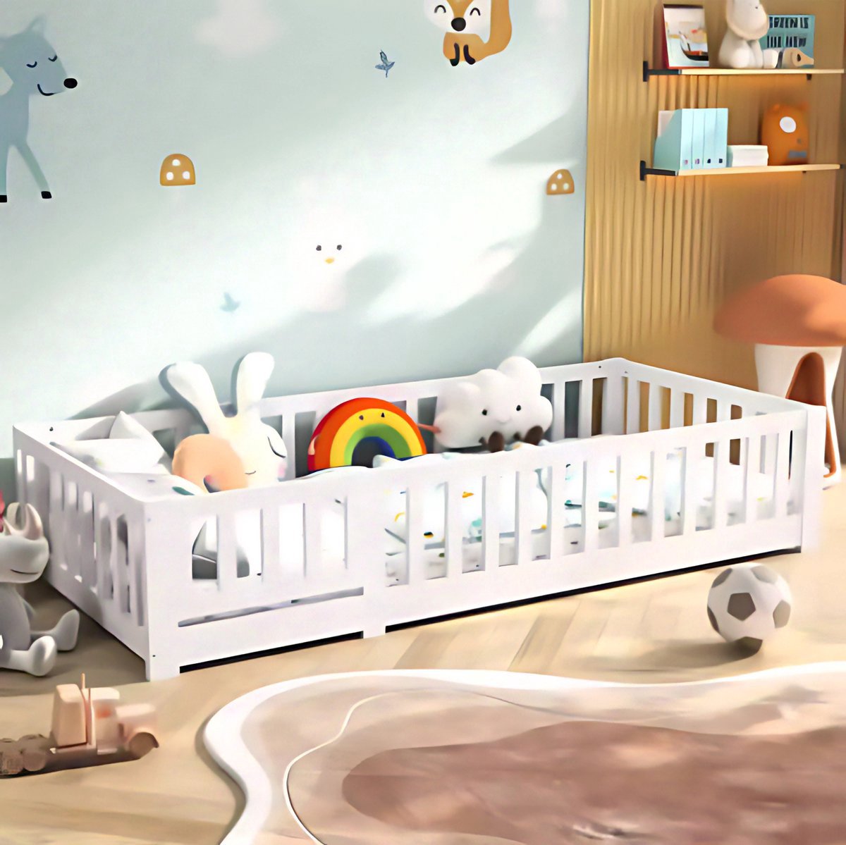 Happiq Opulence Kinderbed 90 x 200 cm - Voor Kinderen - Huisbed jongens en meisjes - Peuterbed - Met lattenbodem en valbeveiliging - Zonder matras Wit
