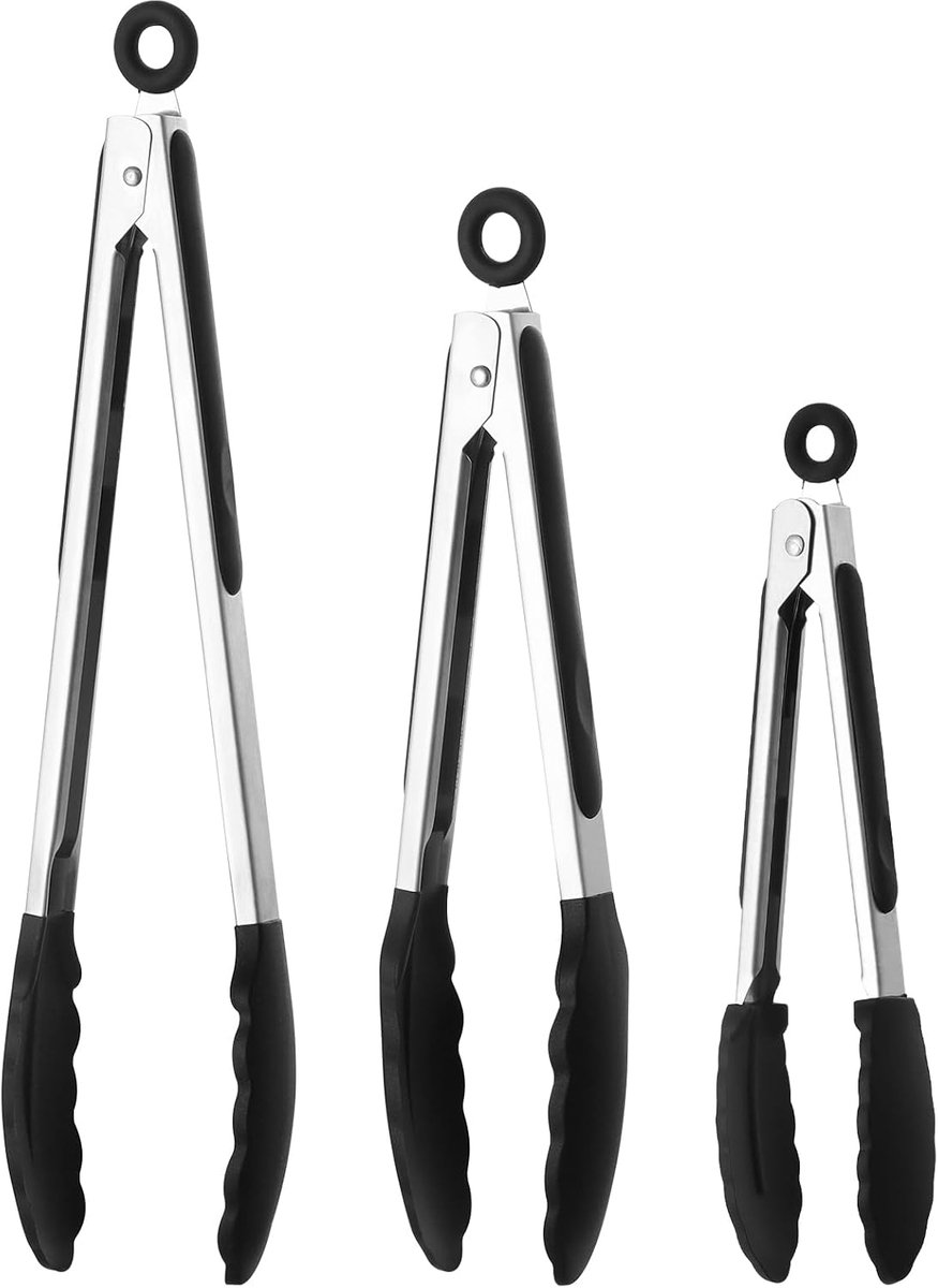 3-Delige Hittebestendige Silicone Keukentang - Beschermt Pannen - Zwart
