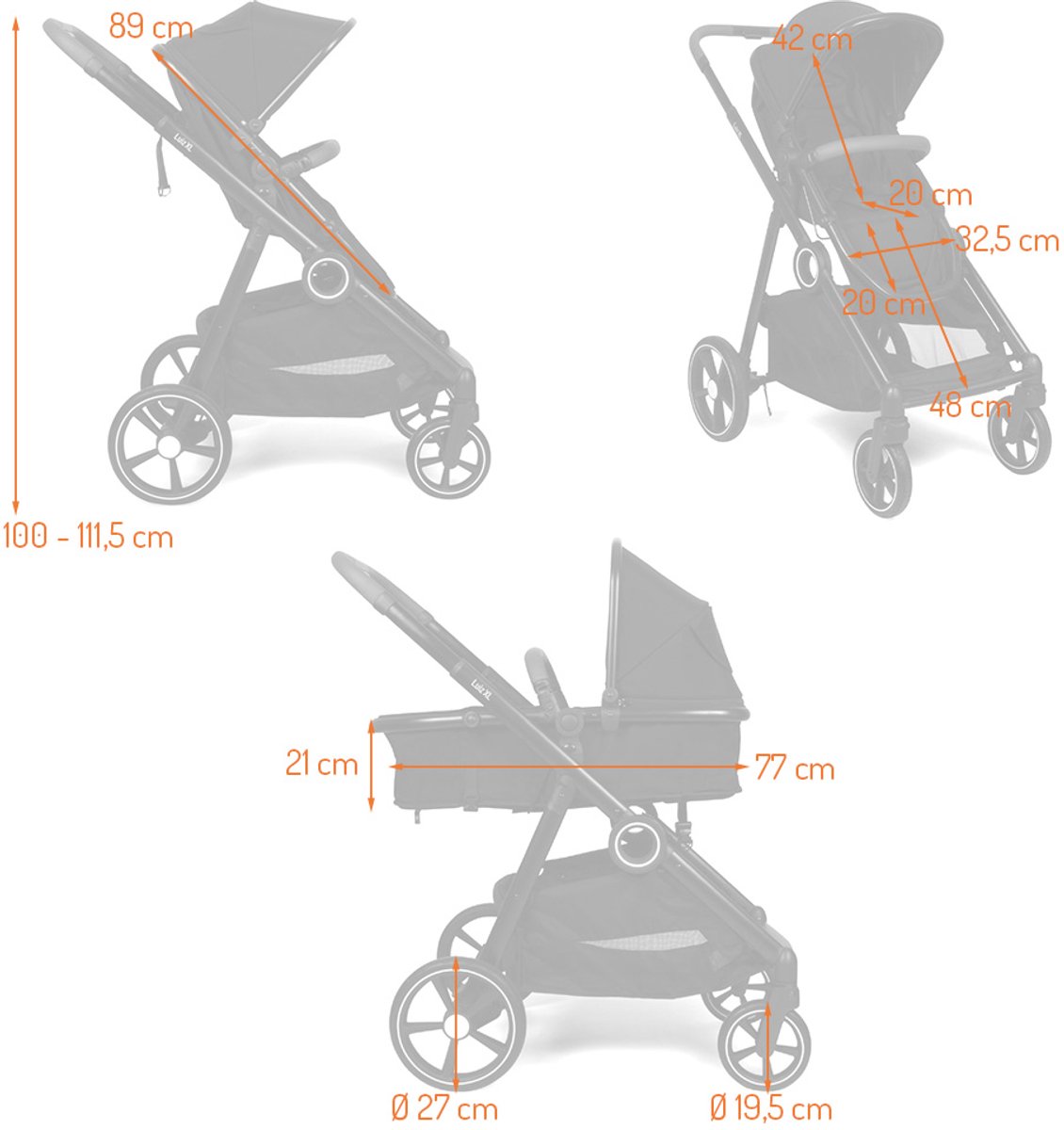 Baninni Luiz XL Duo Kinderwagen Zwart – Innovatieve Oplossing met Extra Ruime, Convertibele Zitjes van Geboorte tot 22 kg — afbeelding 4