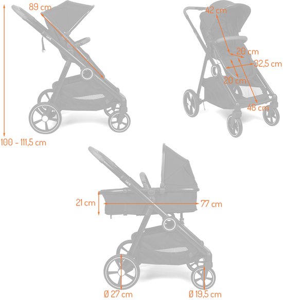 Baninni Luiz XL Duo Kinderwagen Zwart - Innovatieve Oplossing met Extra Ruime, Convertibele Zitjes van Geboorte tot 22 kg van Baninni — afbeelding 4