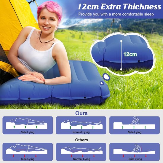Self Inflatable Slaapmat met Voetpomp - 12 cm Dik Isolatiemat - Ultralicht Luchtmatras - Kleine Pakmaat - Opblaasbaar Matras - Campingmat - Slaapmat voor Buiten - Kamperen — afbeelding 4