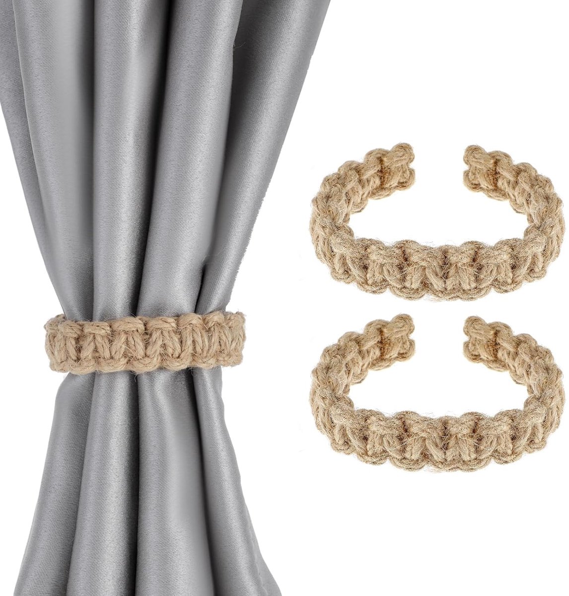 Gordijnhouders - Boho stijl - 2 stuks - Houtkleur - Gevlochten