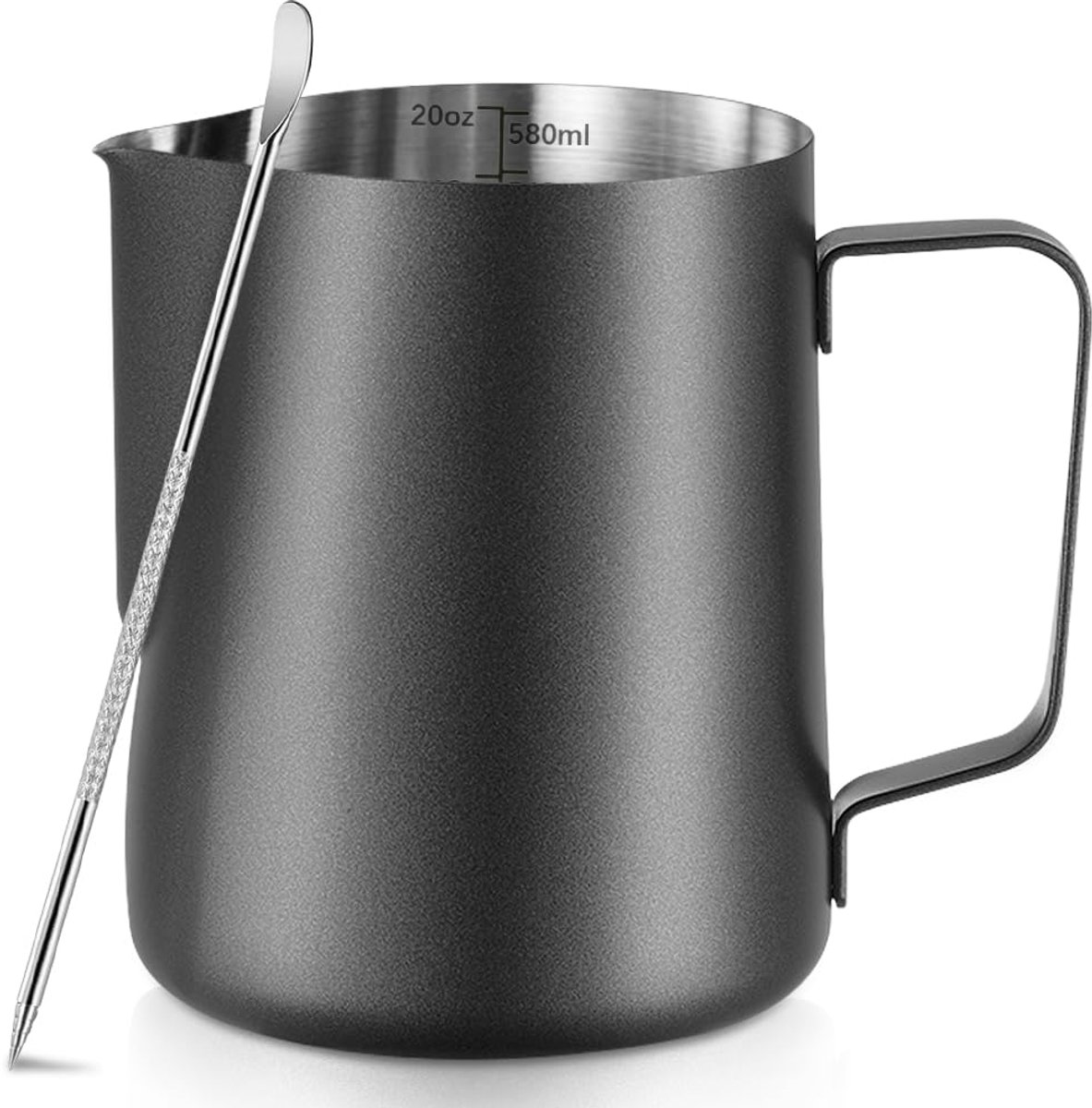 Ibenzoa® Roestvrijstalen Melkopschuimer van 600ml met Latte Art Pen en Ingebouwde Maataanduiding voor Koffiespecialiteiten