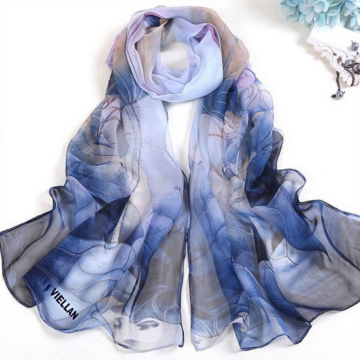 VIELLAN sjaal - sjaal dames -160x50cm - Lotus Motief - Lichtgewicht - Verschillende Kleuren