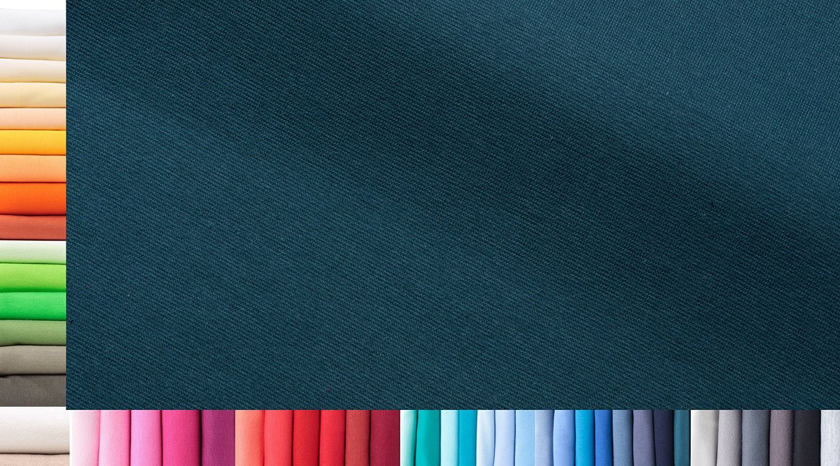 Manchetstof XXL per meter | Dubbel: 75 cm breed | Enkel: 150 cm breed | Kleur: 43 Ocean Blue | 1 m lang | 96% katoen, 4% elastaan | Jersey | 1buy3 | Basisprijs per vierkante meter: € 10,66