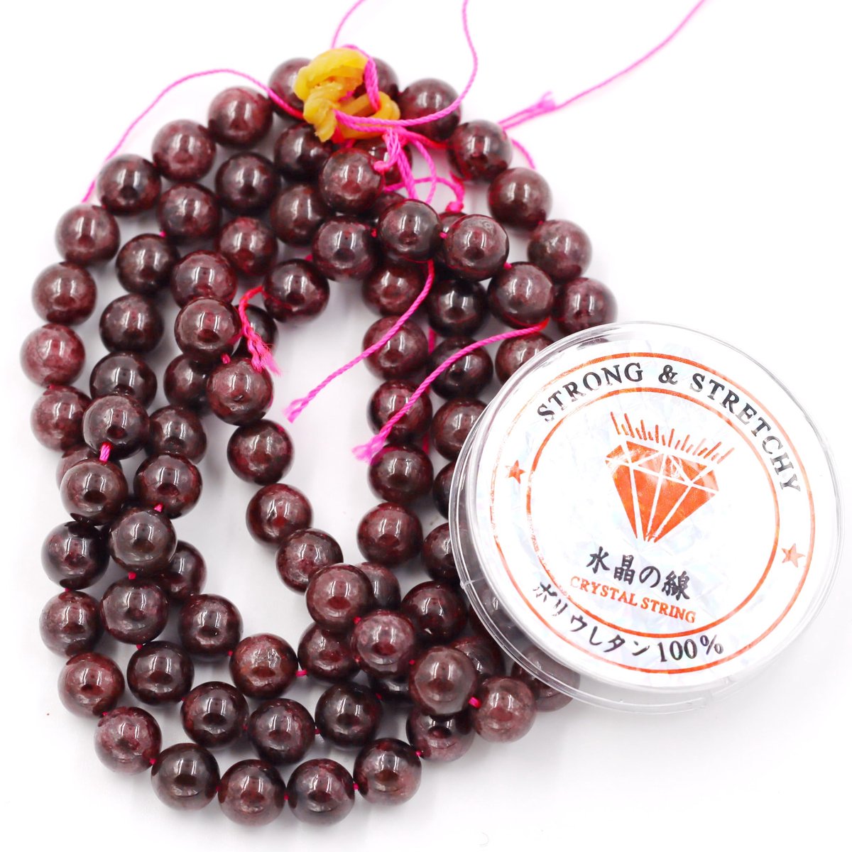 Fukugems kralen met rekkoord voor het maken van sieraden Losse stenen kralen voor doe-het-zelf Energiestenen helende armband 8 mm = 96 stuks en 1 rol koord Granaat A 8 mm