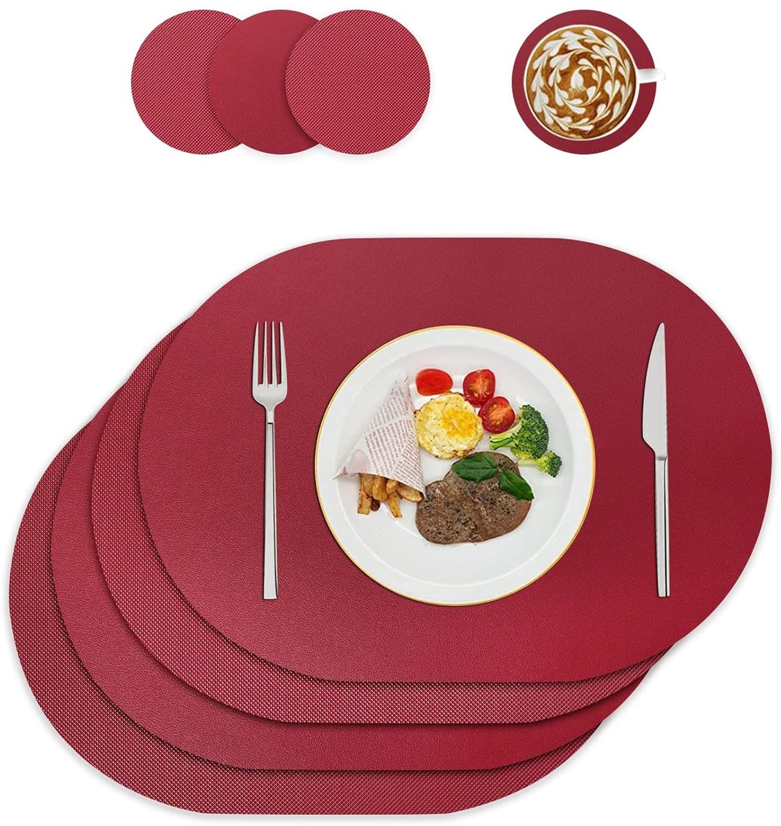 Trendy placemats en onderzetters - set van 4 - gerecycled leer en rubber - 43 x 30 cm