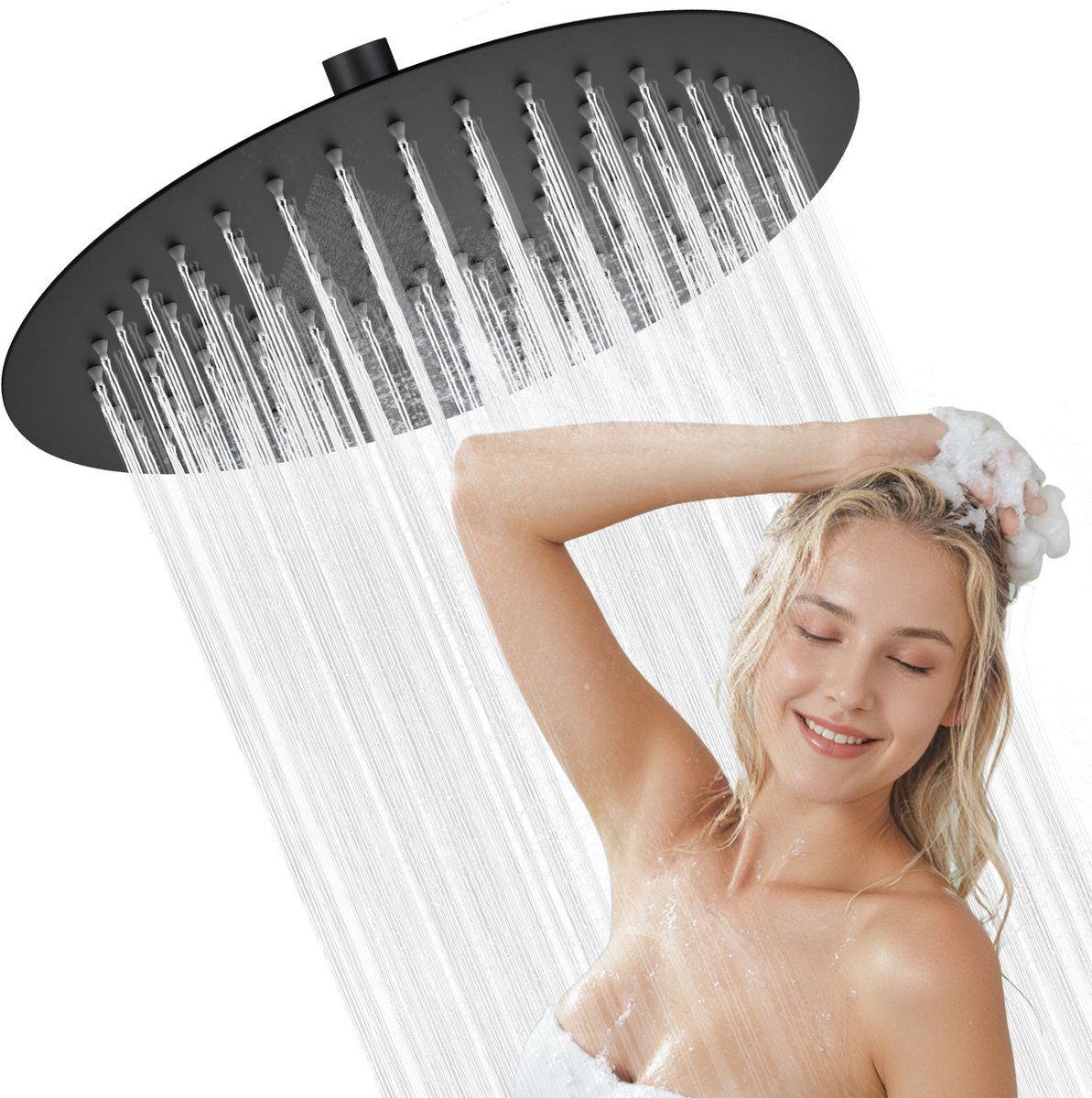 Sofetiy MAX Regendouchekop - Waterbesparende Douchekop Ø20cm - Hoge Waterdruk - Betere Huid Hoofddouche - Moderne Regendouche - Waterbesparende Douchekop - RVS - Zwart