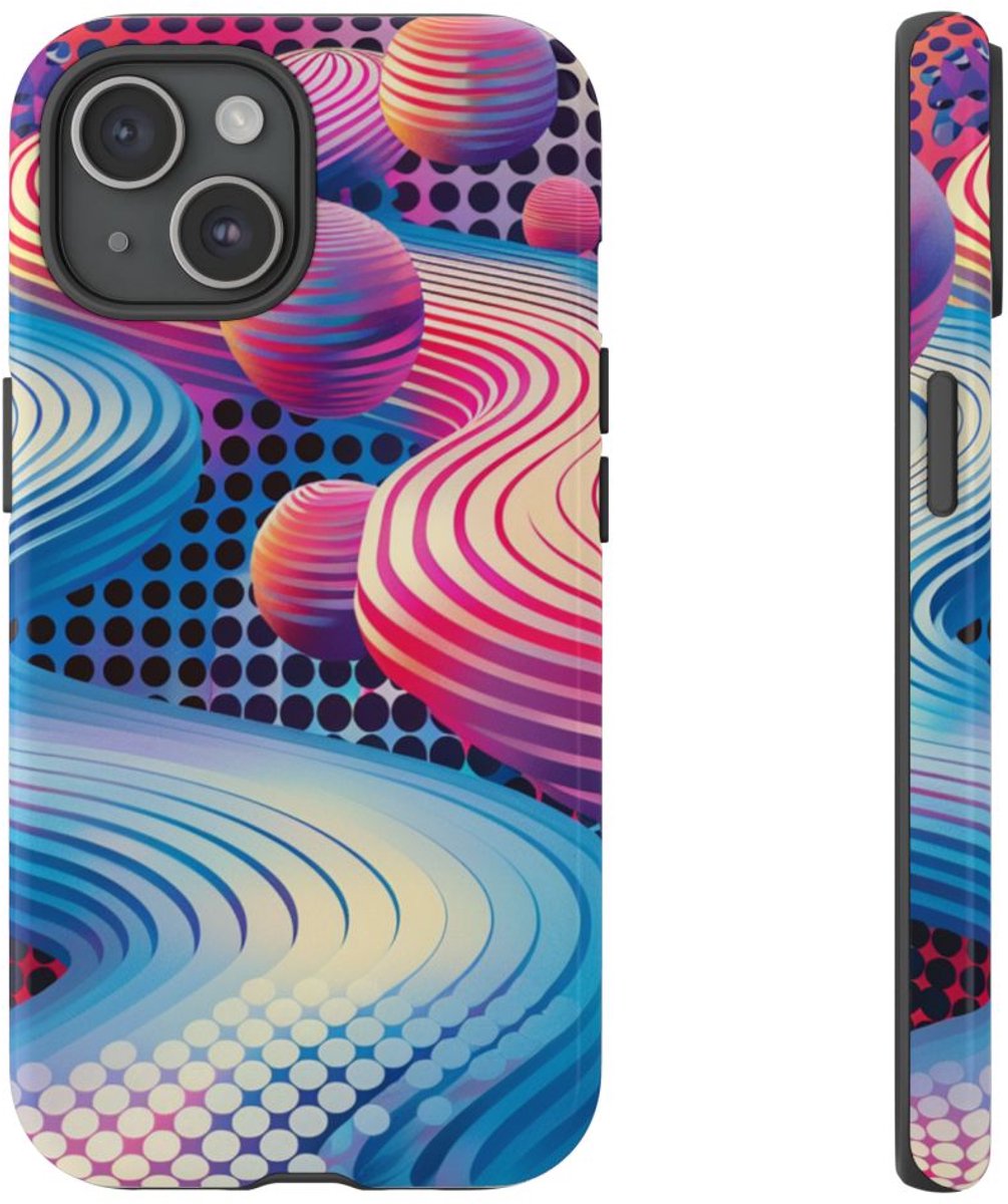 Kleurrijke Abstracte 3D-Golven en Bollen – Telefoonhoesje Geschikt voor iPhone 15