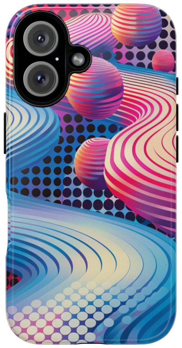 Kleurrijke Abstracte 3D-Golven en Bollen – Telefoonhoesje Geschikt voor iPhone 16