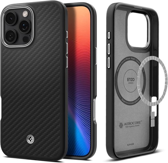 Spigen Compatible avec Apple iPhone 16 Pro Max - Compatible avec Mag - Enzo Aramid - Coque Arrière - Argent Zwart