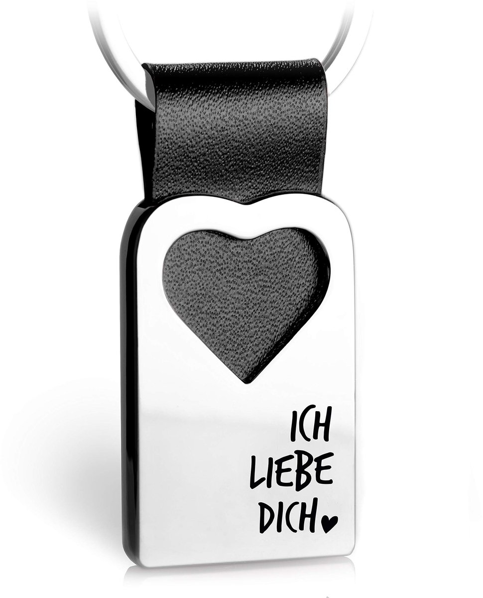 FABACH hart sleutelhanger met gravure van leer - partner geluksbrenger voor je favoriete persoon - Ik hou van je