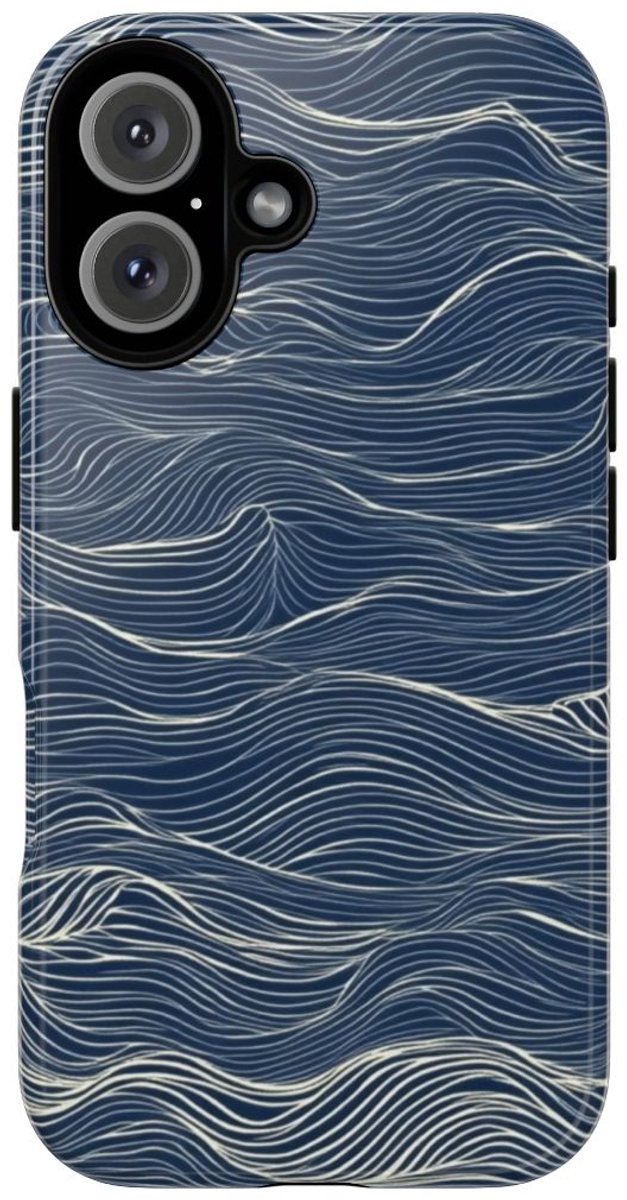 Donkerblauw Golvenlijnpatroon – Telefoonhoesje Geschikt voor iPhone 16