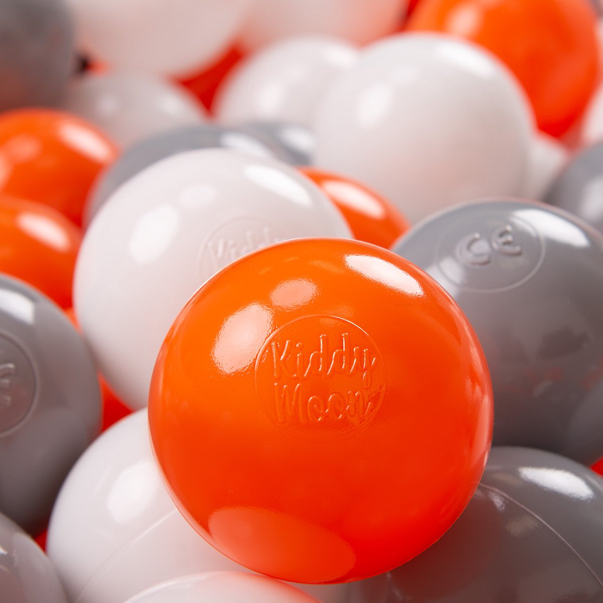 KiddyMoon 300 ∅ 7cm kinderballen speelballen voor ballenbad baby plastic ballen made in eu, oranje/grijs/wit