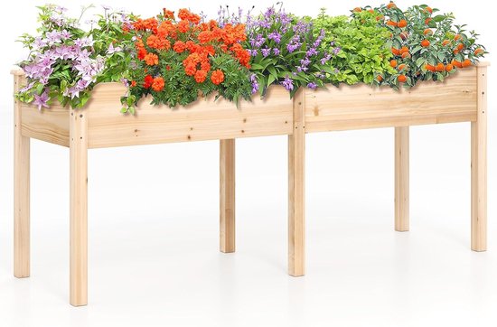 Foto: Extra groot verhoogd tuinbed van hout 184x58x77 cm met scheidingswand en drainage voor moestuin kruiden