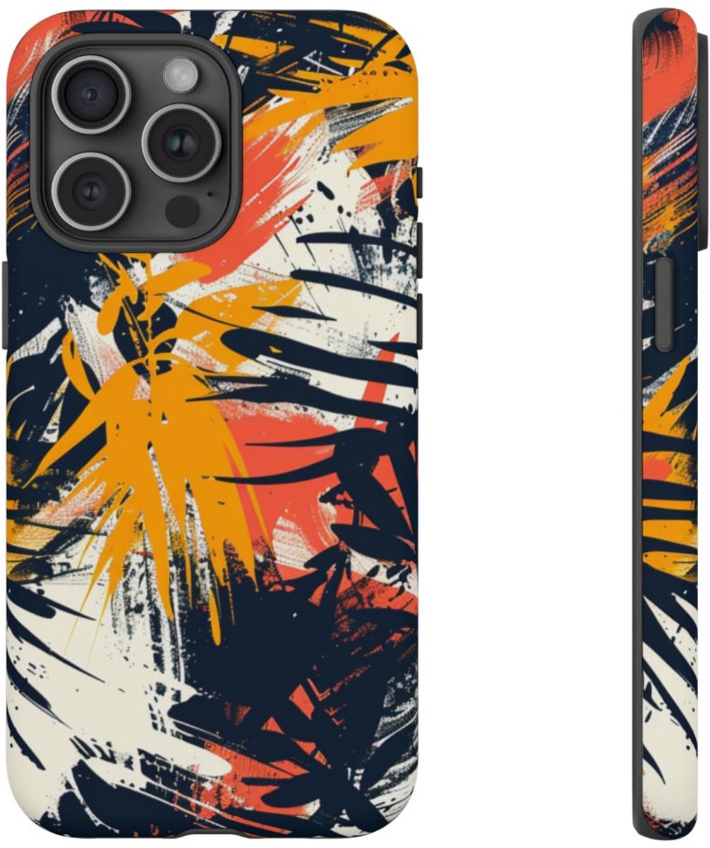 Abstracte Tropische Penseelstreken – Telefoonhoesje Geschikt voor iPhone 15 Pro Max