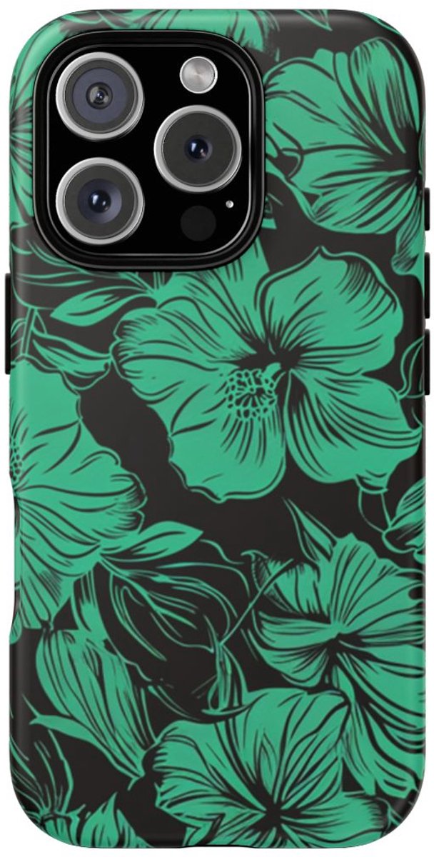 Groen Hawaïaans Bloemenpatroon – Telefoonhoesje Geschikt voor iPhone 16 Pro