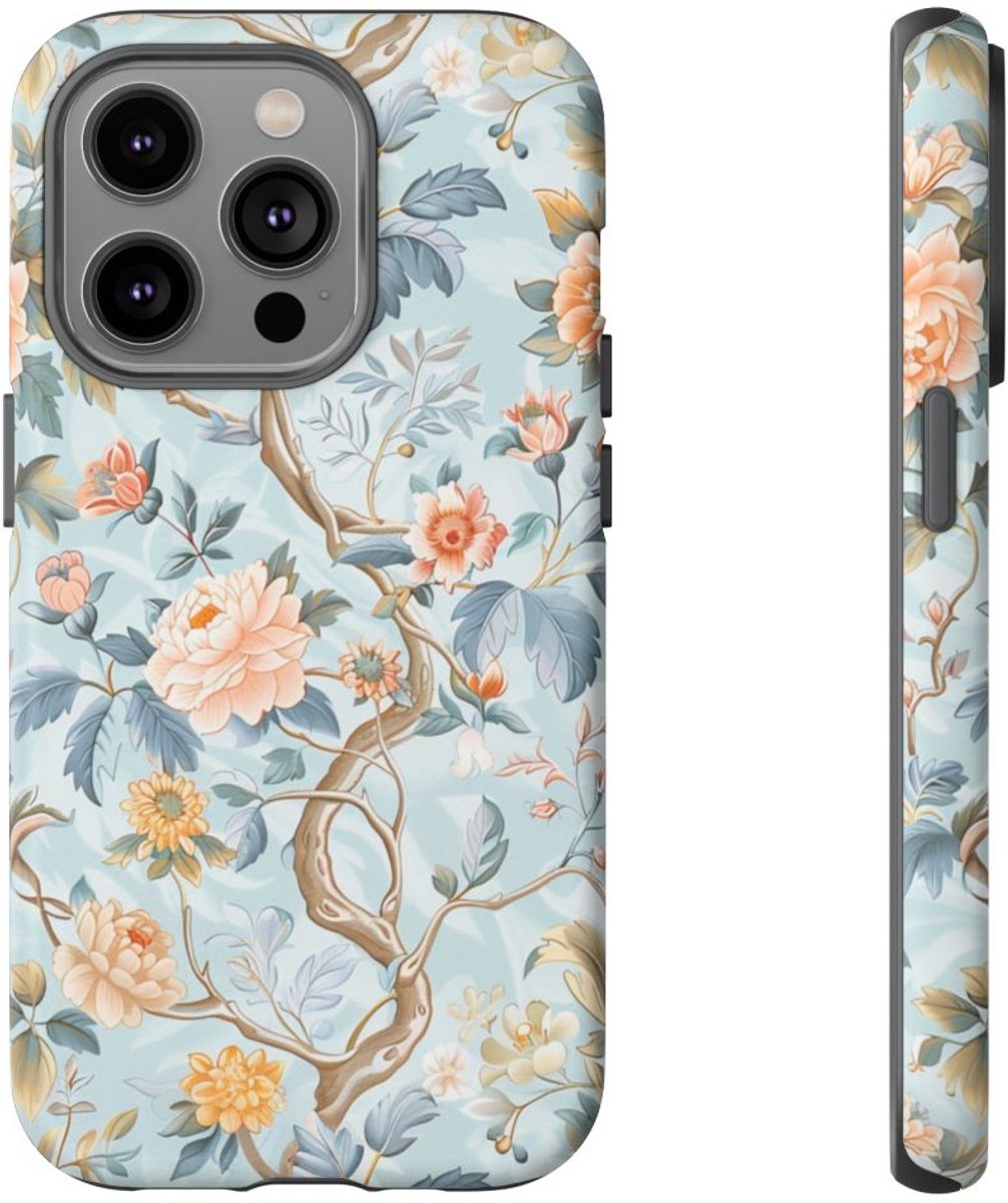 Pastel Chinoiserie Bloemenpatroon – Telefoonhoesje Geschikt voor iPhone 14 Pro