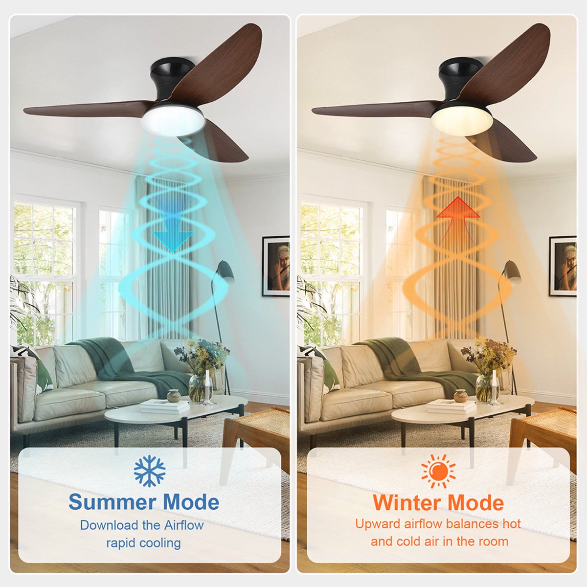 Rosnek Plafondventilator met Verlichting - 100 cm Diameter Smart Lamp met Afstandsbediening & App - 6 Windsnelheden, 3 Kleurtemperaturen - Plafond Ventilator Lamp met Timer, Landelijke Stijl voor Slaapkamer, Woonkamer & Terras thumbnail 3
