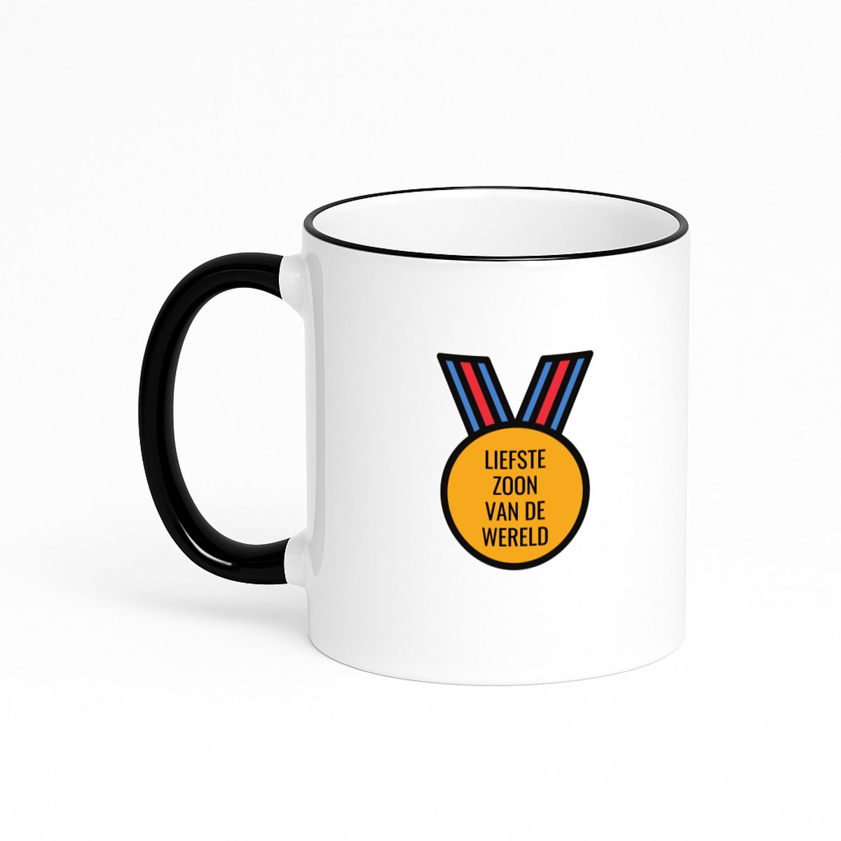 Hacebo® - liefste zoon van de wereld koffiebeker met gekleurde rand zwart - de liefste zoon - thee mok - koffie beker - verjaardagscadeau - verjaardag - cadeau - cadeautje voor zoon - zoon artikelen - kado - geschenk - koffiemok - 330 ML