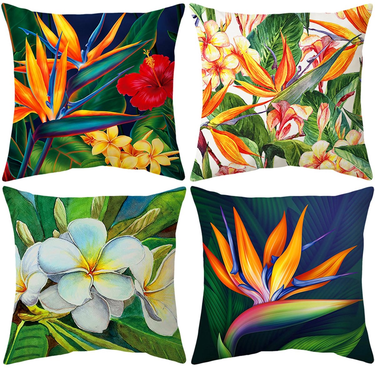 Ibenzoa Set van 4 fluwelen kussenslopen met moderne bloemenprint voor woonkamer kleurrijk