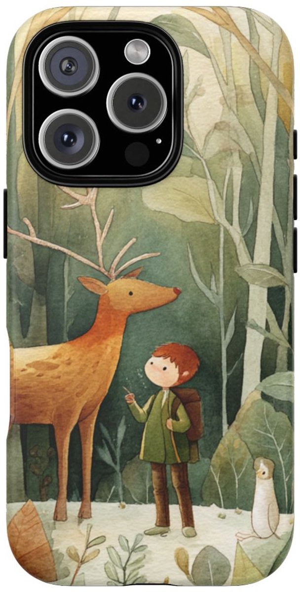 Kind en Hert in Warm Bos met Waterverf – Telefoonhoesje Geschikt voor iPhone 16 Pro