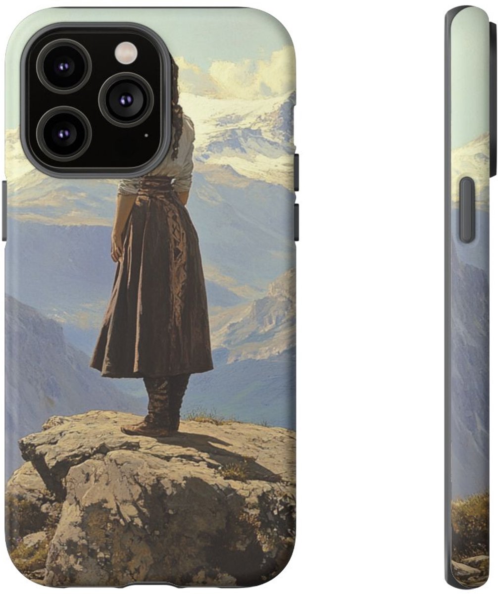 Meisje op een Rots in de Kaukasus – Telefoonhoesje Geschikt voor iPhone 14 Pro Max