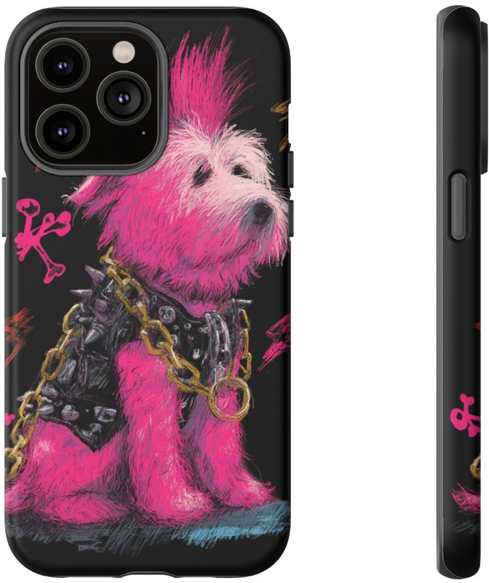 Roze Punkhond met Hanenkam Illustratie – Telefoonhoesje Geschikt voor iPhone 14 Pro Max