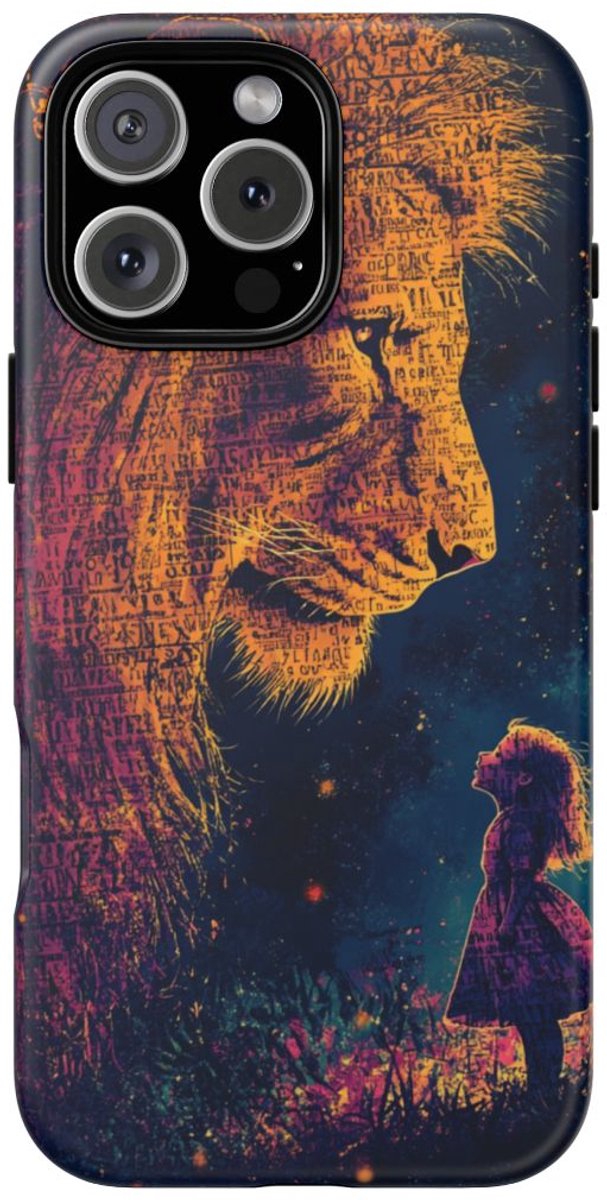 Leeuw en Meisje Silhouet Illustratie – Telefoonhoesje Geschikt voor iPhone 16 Pro Max