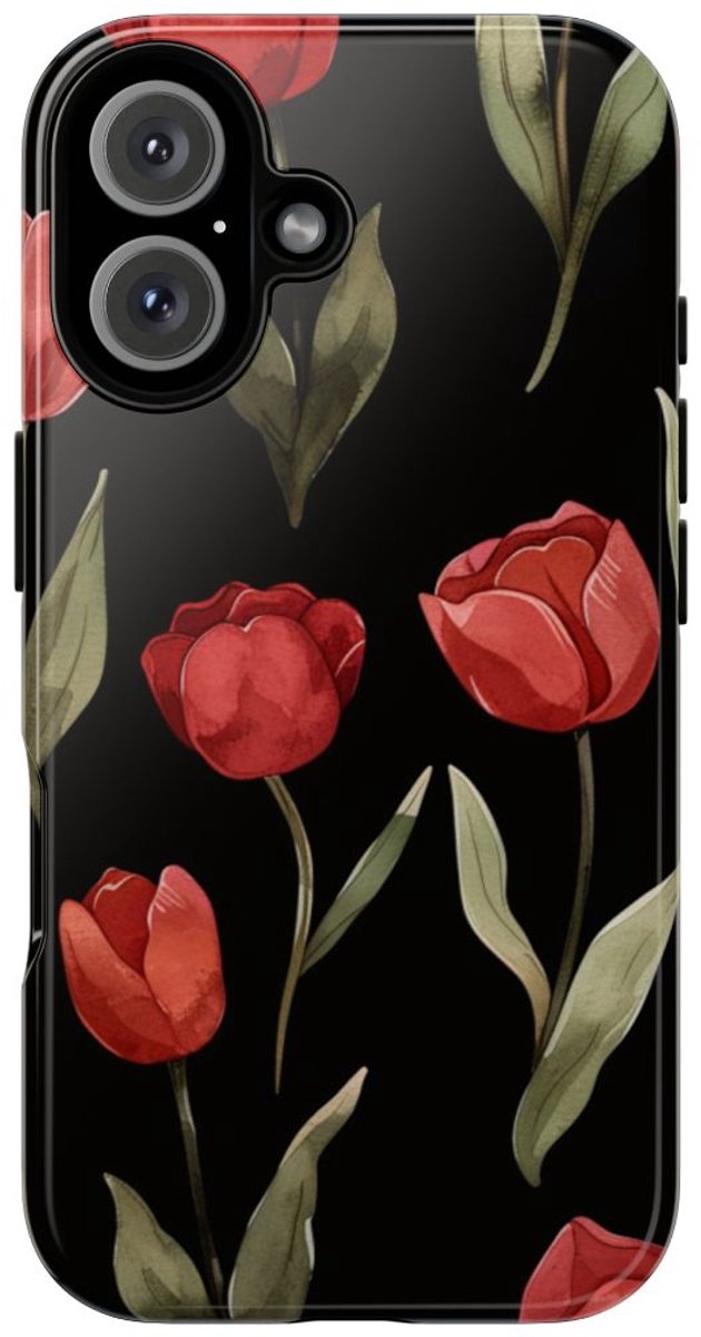Rode Tulp Bloemenpatroon – Telefoonhoesje Geschikt voor iPhone 16
