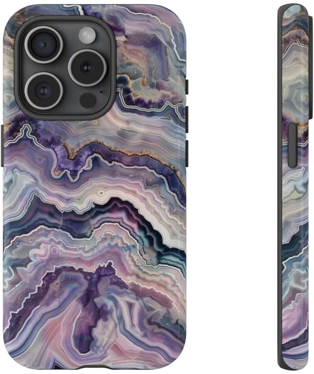 Paars-Blauw Geodepatroon – Telefoonhoesje Geschikt voor iPhone 15 Pro