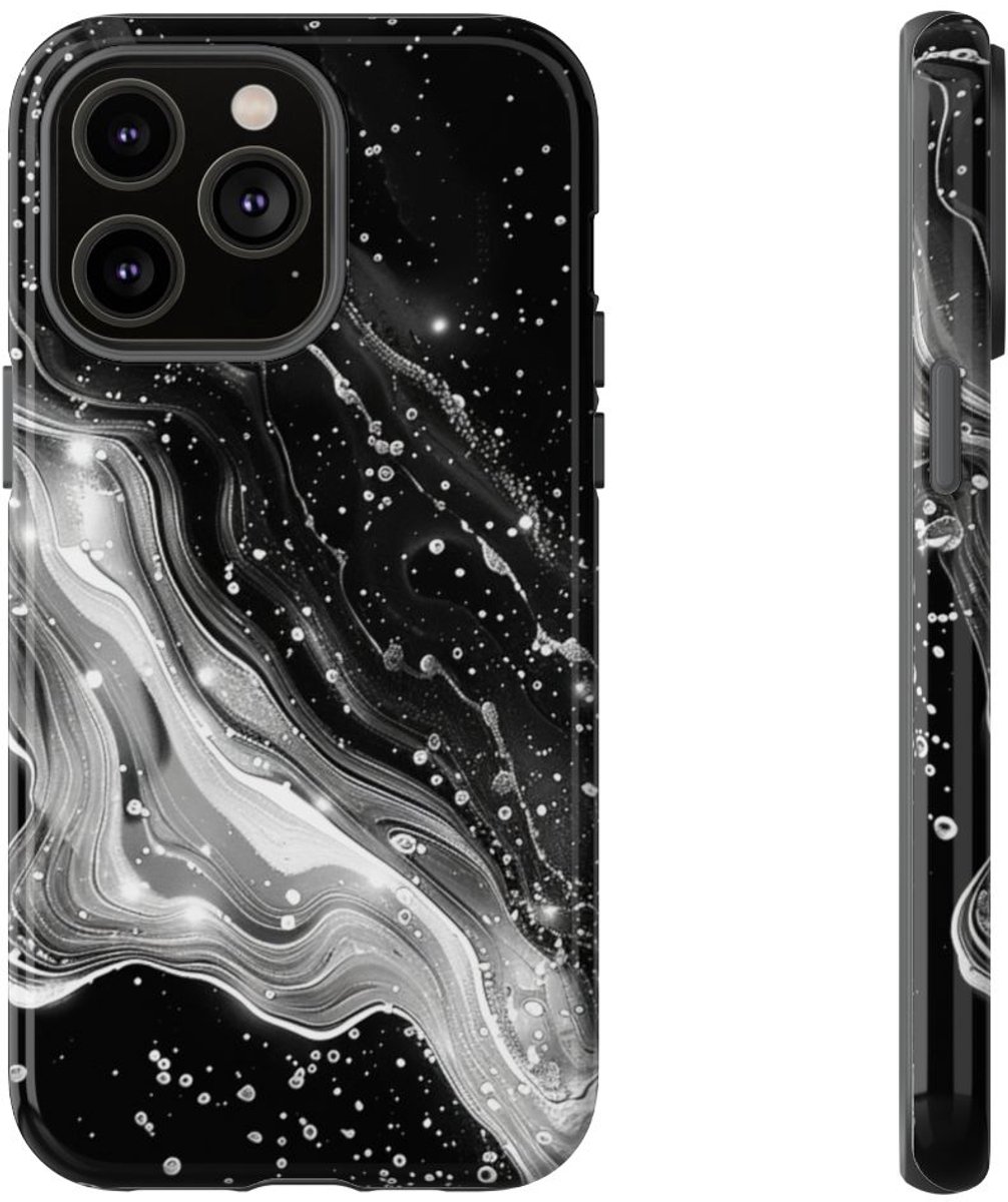 Zwart-Wit Abstracte Galaxie – Telefoonhoesje Geschikt voor iPhone 14 Pro Max