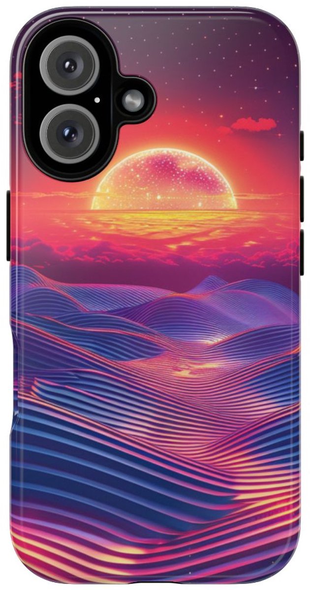 Levendige Zonsondergang met Abstracte Golven – Telefoonhoesje Geschikt voor iPhone 16
