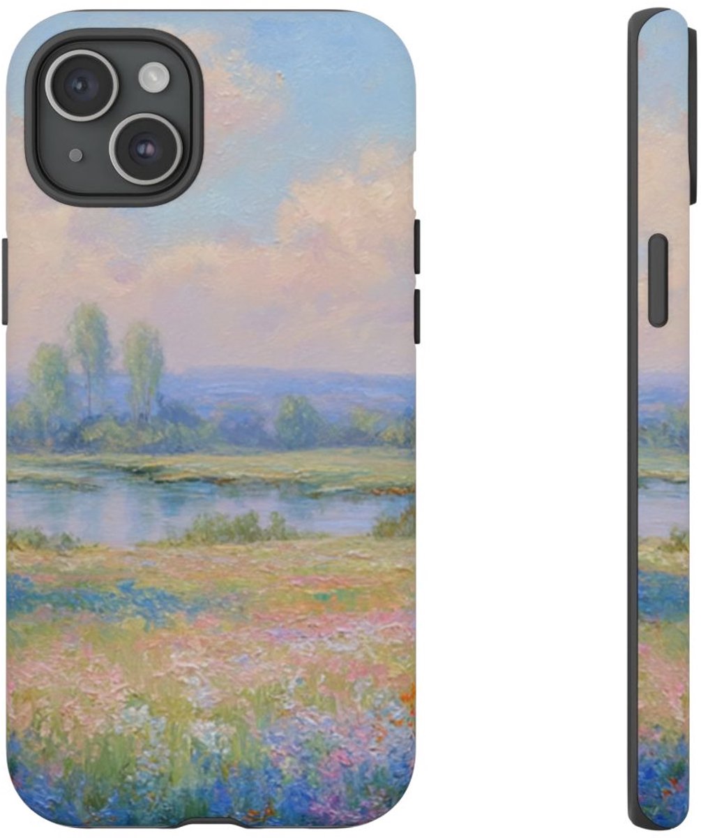 Lentelandschap met Kersenbloesem – Telefoonhoesje Geschikt voor iPhone 15 Plus