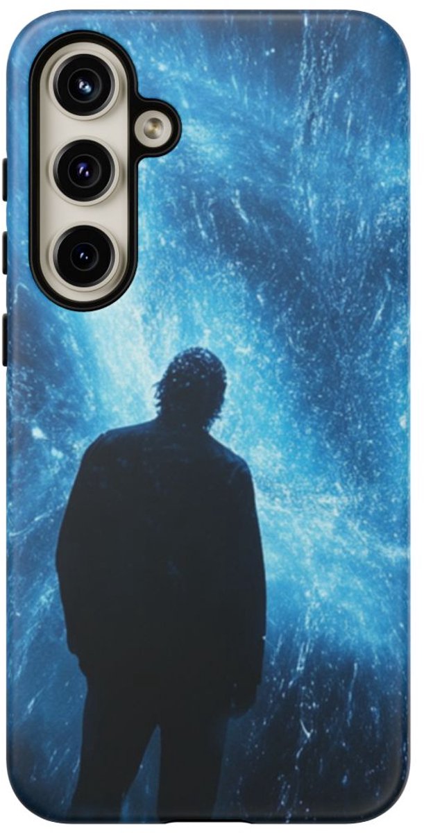 Silhouet met Blauwe Lichtflits – Telefoonhoesje Geschikt voor Galaxy S24 Plus