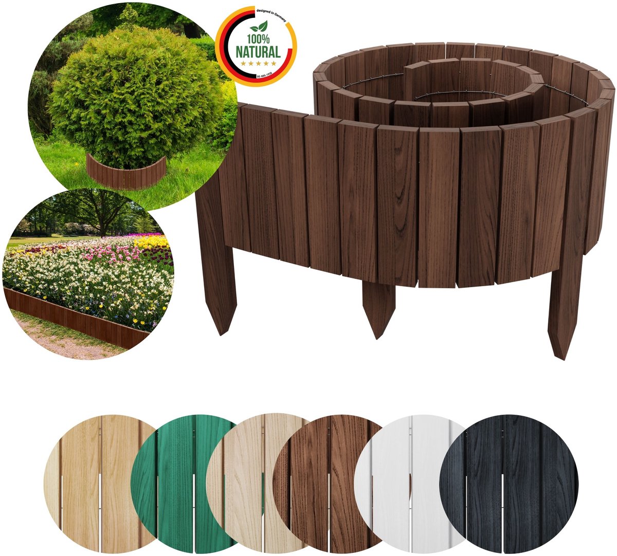 Floranica Rollborder Flexibele houten hek 200 x 30 cm Antraciet (inkortbaar) Dennenhouten bedrand geïmpregneerd Tuinafscheiding Bedrand Decoratieve Borderrand tuin Rollboarder