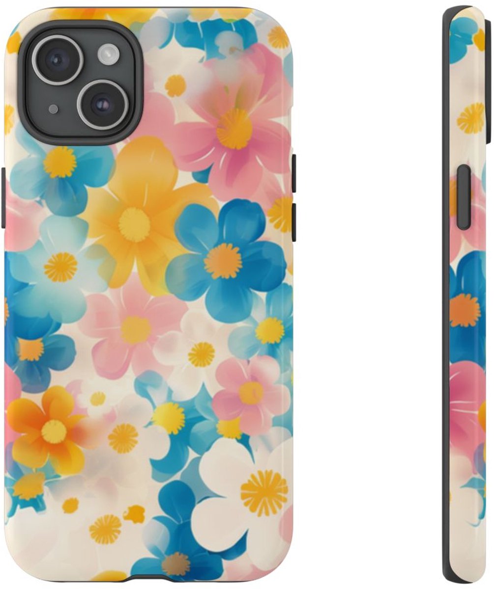 Vrolijk Pastel Bloemenpatroon – Telefoonhoesje Geschikt voor iPhone 15 Plus