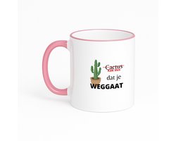 Hacebo® - kak dus dat je weg gaat koffiebeker met gekleurde rand roze - iemand die ontslag neemt - thee mok - koffie beker - cactus - collega's - werknemers - verjaardagscadeau - verjaardag - cadeau - afscheidscadeau - koffiemok - 330 ML